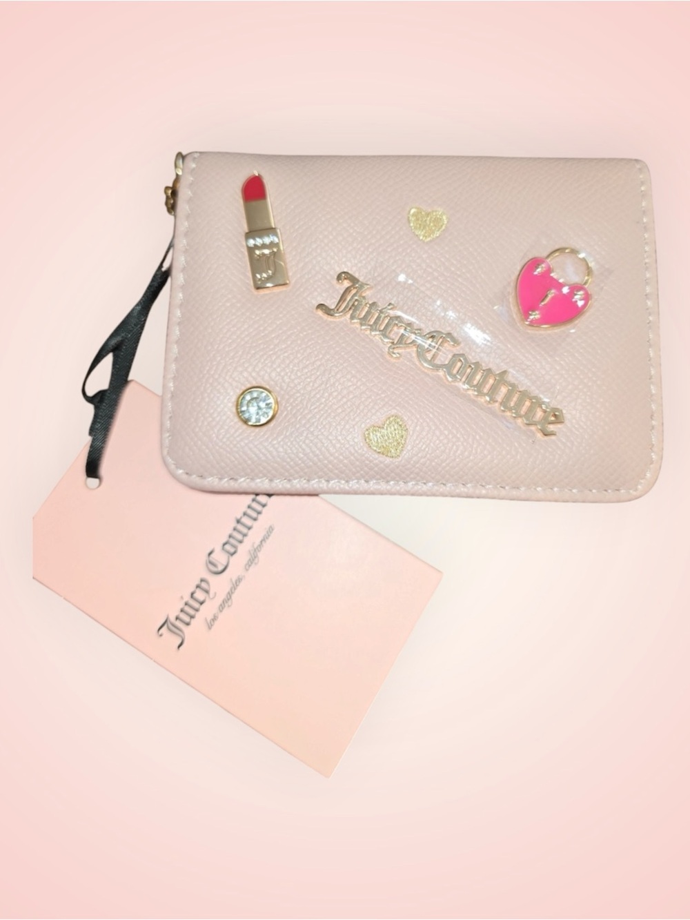 Juicy Couture Dusty Blush Card Case Key Fob with Gold Accents NWT
